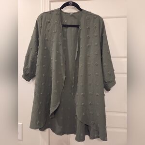 Textured Olive Green Open Front Cardigan